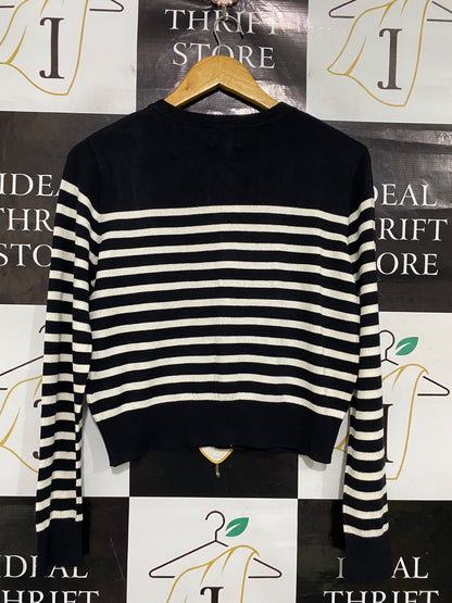 H&M |S| BUST 19| A51| BLACK-AND-WHITE STRIPED BUTTON-UP TECHNICAL UTILITY CARDIGAN