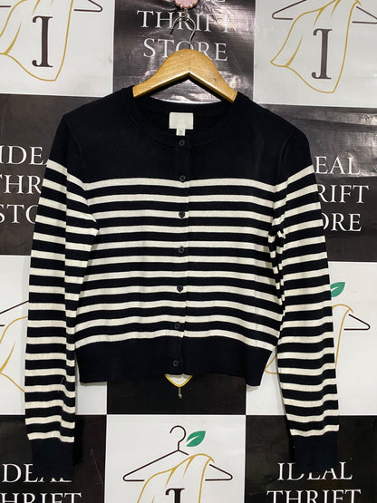 H&M |S| BUST 19| A51| BLACK-AND-WHITE STRIPED BUTTON-UP TECHNICAL UTILITY CARDIGAN