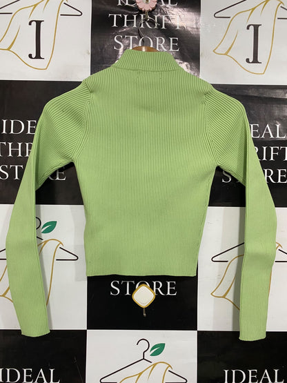MISSGUIDED |S| BUST 13| A51| PISTACHIO GREEN FULL-ZIP RIBBED TECHNICAL UTILITY CARDIGAN