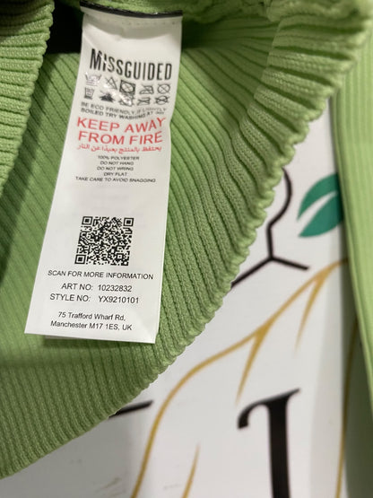 MISSGUIDED |S| BUST 13| A51| PISTACHIO GREEN FULL-ZIP RIBBED TECHNICAL UTILITY CARDIGAN