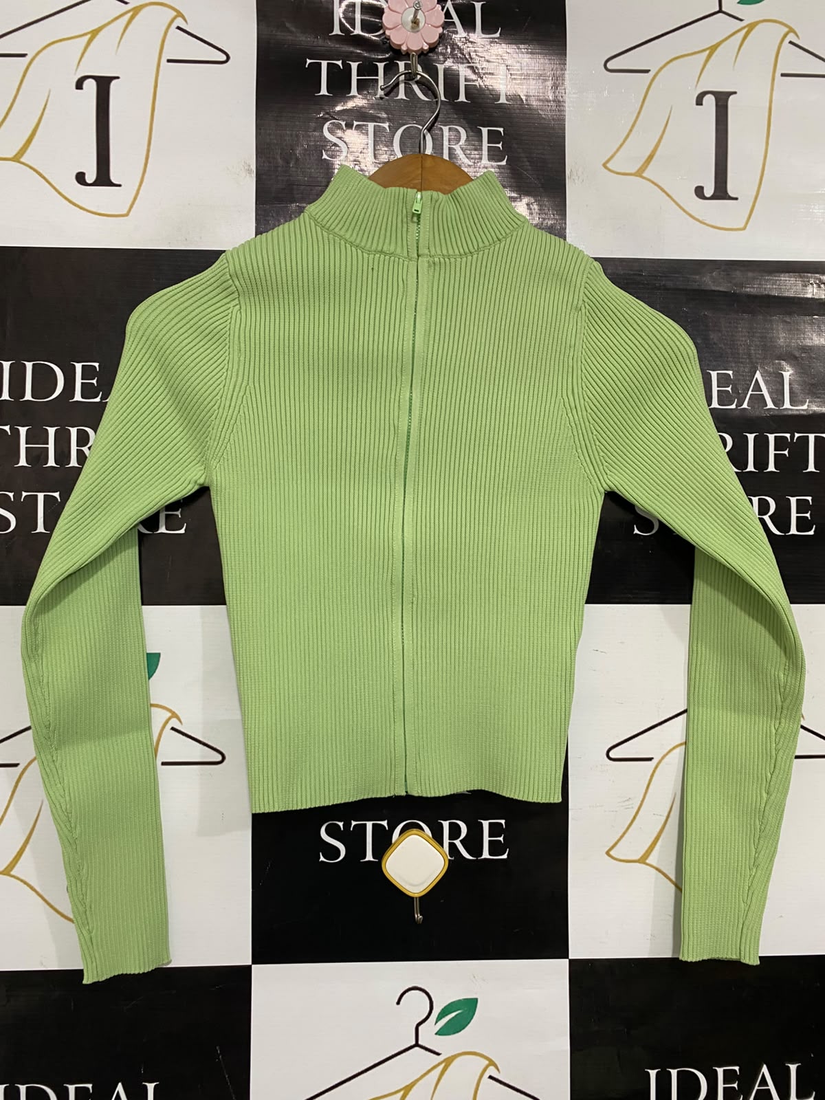 MISSGUIDED |S| BUST 13| A51| PISTACHIO GREEN FULL-ZIP RIBBED TECHNICAL UTILITY CARDIGAN
