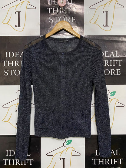 ZARA |M| BUST 15| A51|  CHARCOAL SHIMMER BUTTON-UP TECHNICAL UTILITY CARDIGAN