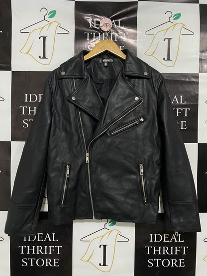 MISSGUIDED |M| BUST 20| A51| BLACK FAUX-LEATHER BIKER TECHNICAL UTILITY JACKET