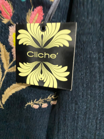 CLICHE |L| BUST 22| A51| BLACK FLORAL EMBROIDERED MOCK-NECK TECHNICAL UTILITY SWEATER