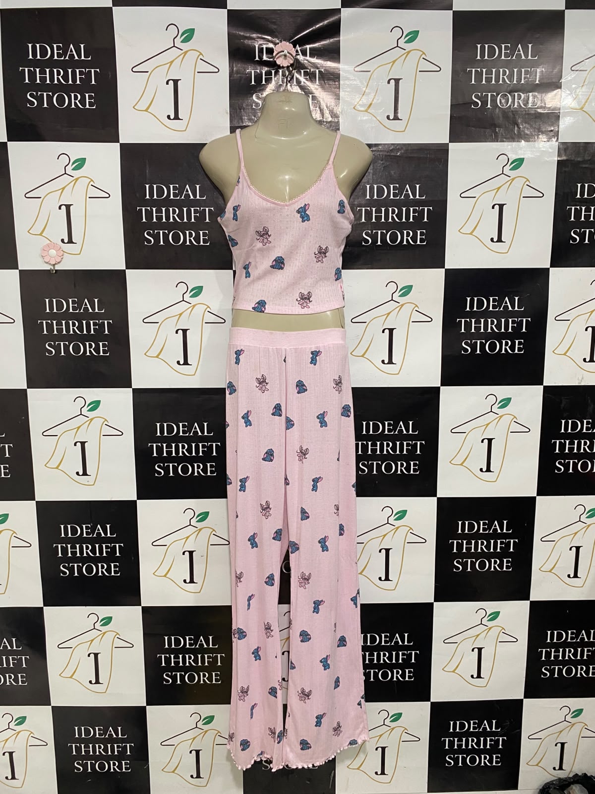 DISNEP |S| A51| PINK STITCH PRINT TANK-AND-PANTS TECHNICAL UTILITY LOUNGE SET