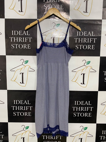 SECRET POSSESSIONS |XL| BUST 15| A51| NAVY-AND-WHITE STRIPED LACE-TRIM TECHNICAL UTILITY SLIP DRESS