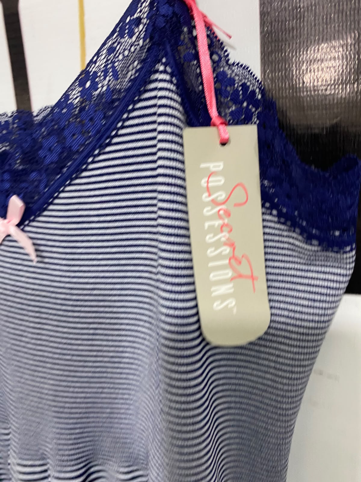SECRET POSSESSIONS |XL| BUST 15| A51| NAVY-AND-WHITE STRIPED LACE-TRIM TECHNICAL UTILITY SLIP DRESS