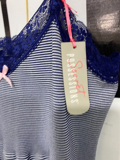 SECRET POSSESSIONS |XL| BUST 15| A51| NAVY-AND-WHITE STRIPED LACE-TRIM TECHNICAL UTILITY SLIP DRESS