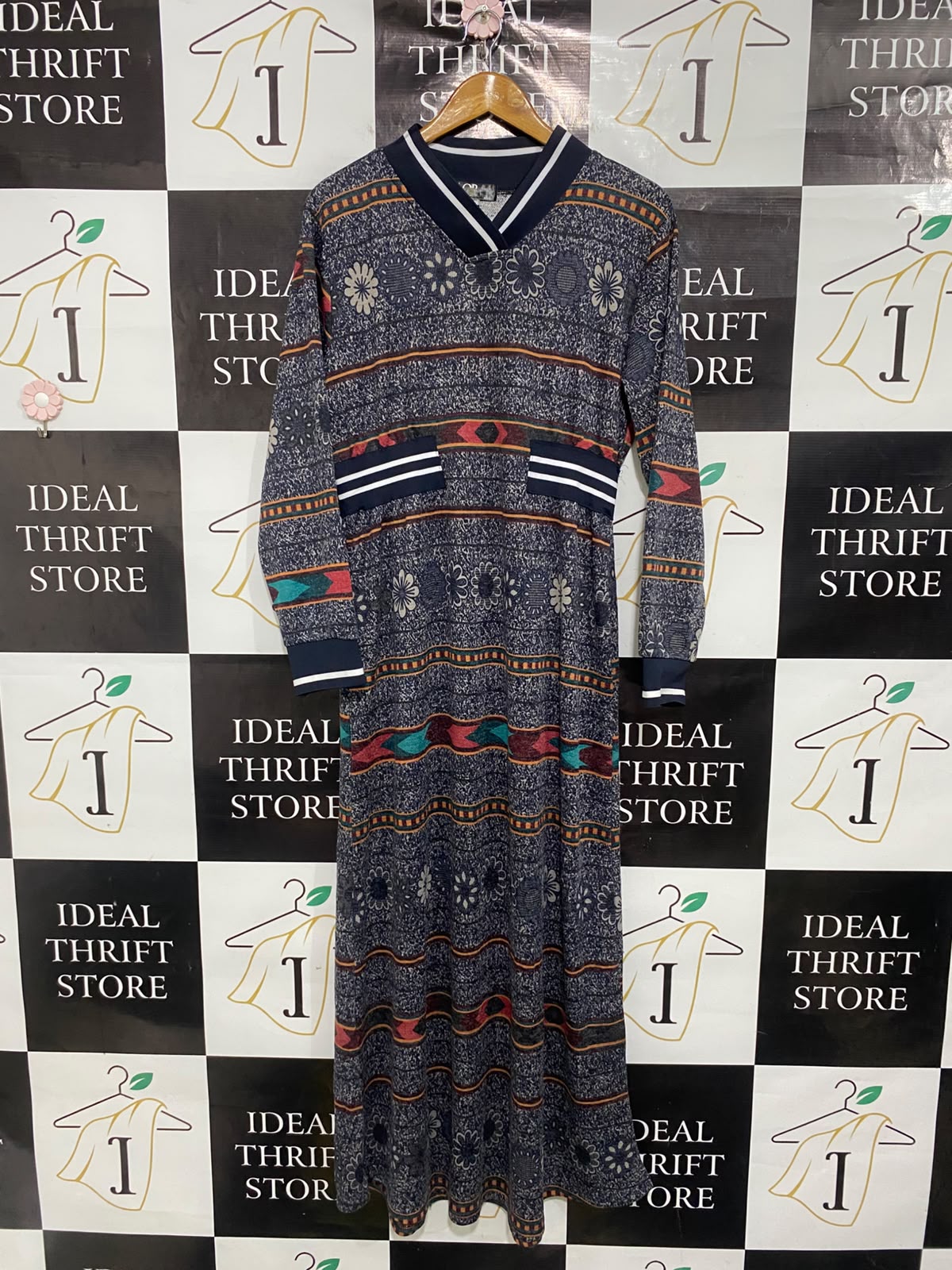 QP |L| BUST 19| A51| NAVY PRINTED LONG-SLEEVE TECHNICAL UTILITY MAXI DRESS