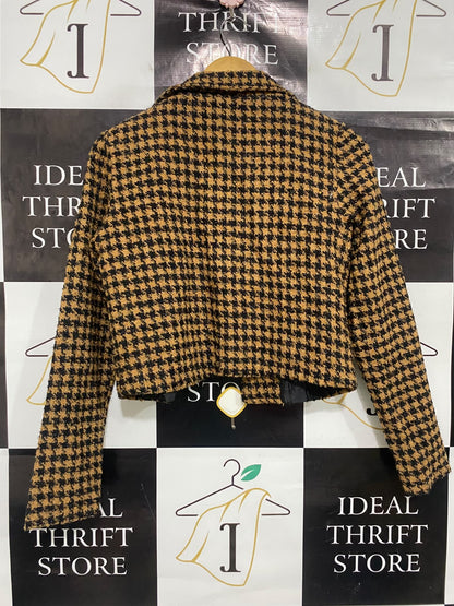 VALLEY GIRL |M| BUST 19| A51| BROWN AND BLACK HOUNDSTOOTH CROPPED TECHNICAL UTILITY BLAZER