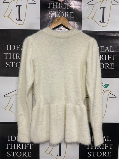 RIVER ISLAND |S| BUST 15| A51| CREAM PEARL-EMBELLEISHED FLUFFY BUTTON-UP TECHNICAL UTILITY CARDIGAN