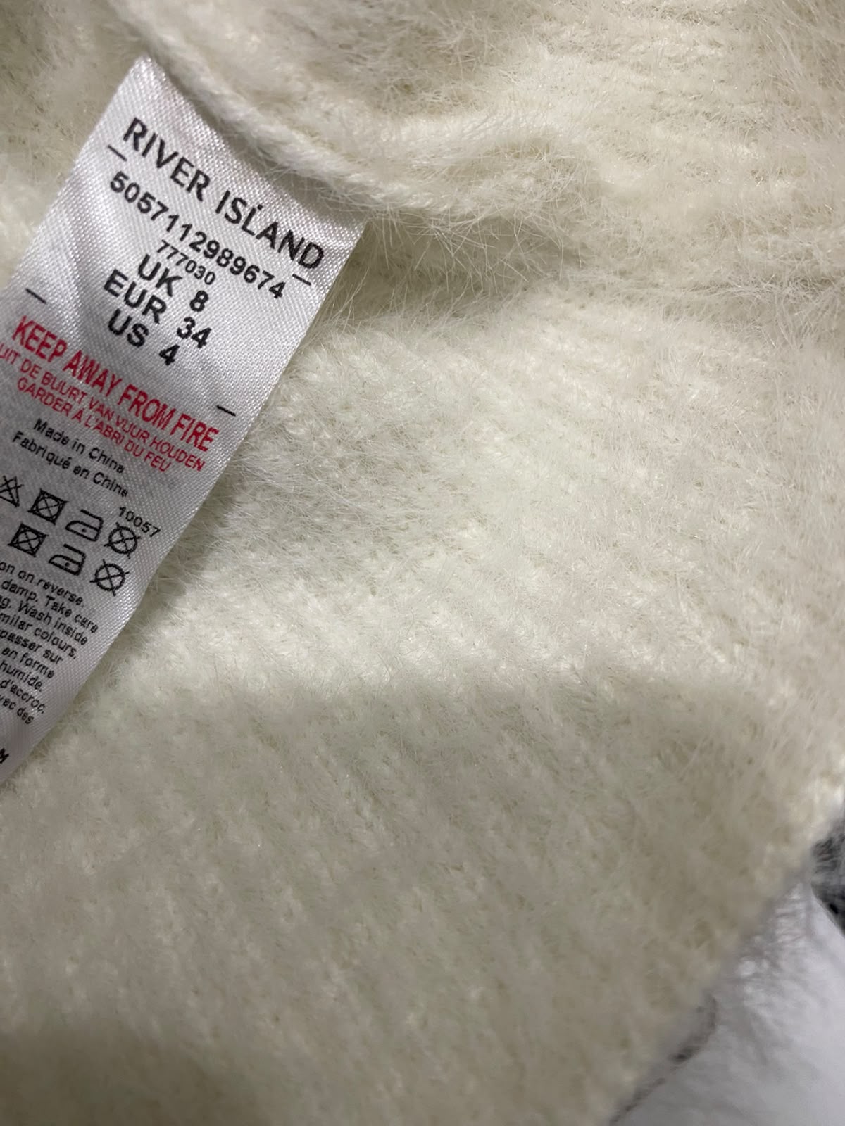 RIVER ISLAND |S| BUST 15| A51| CREAM PEARL-EMBELLEISHED FLUFFY BUTTON-UP TECHNICAL UTILITY CARDIGAN
