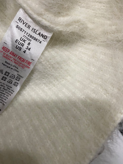 RIVER ISLAND |S| BUST 15| A51| CREAM PEARL-EMBELLEISHED FLUFFY BUTTON-UP TECHNICAL UTILITY CARDIGAN