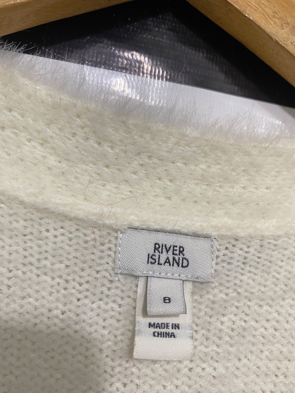 RIVER ISLAND |S| BUST 15| A51| CREAM PEARL-EMBELLEISHED FLUFFY BUTTON-UP TECHNICAL UTILITY CARDIGAN