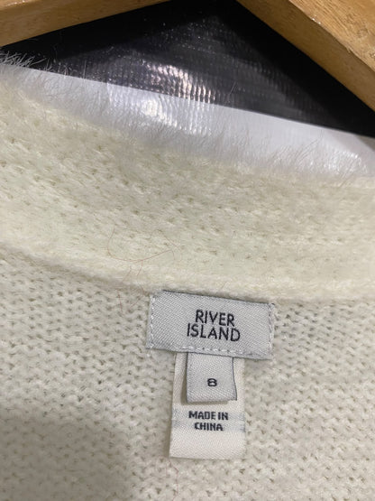 RIVER ISLAND |S| BUST 15| A51| CREAM PEARL-EMBELLEISHED FLUFFY BUTTON-UP TECHNICAL UTILITY CARDIGAN