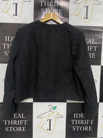 PRIMARK |L| BUST 23| A51| BLACK TEXTURED GOLD-BUTTON TECHNICAL UTILITY JACKET