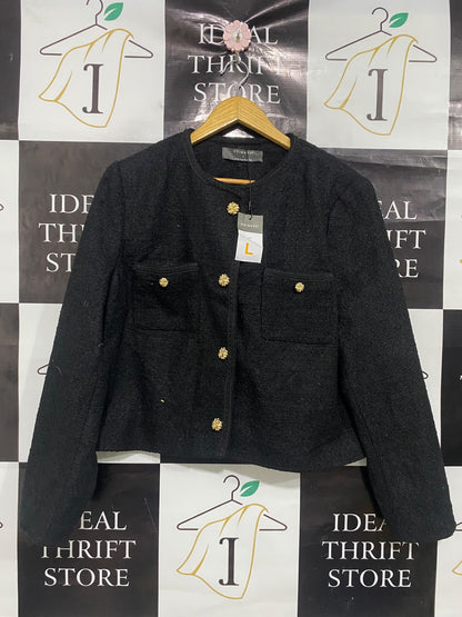 PRIMARK |L| BUST 23| A51| BLACK TEXTURED GOLD-BUTTON TECHNICAL UTILITY JACKET