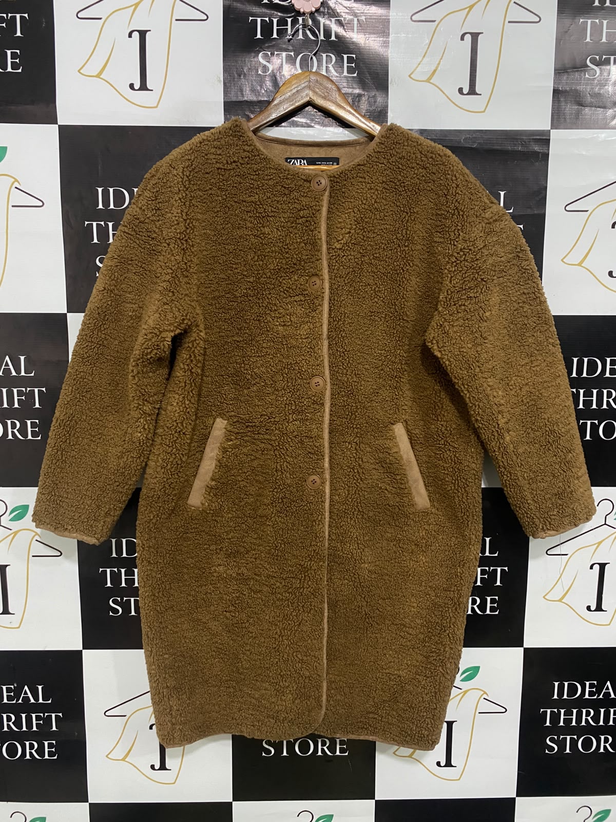 ZARA |S| BUST 24| A51| BROWN ZARA SHERPA FLEECE COAT TECHNICAL UTILITY OUTERWEAR
