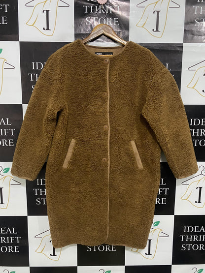 ZARA |S| BUST 24| A51| BROWN ZARA SHERPA FLEECE COAT TECHNICAL UTILITY OUTERWEAR