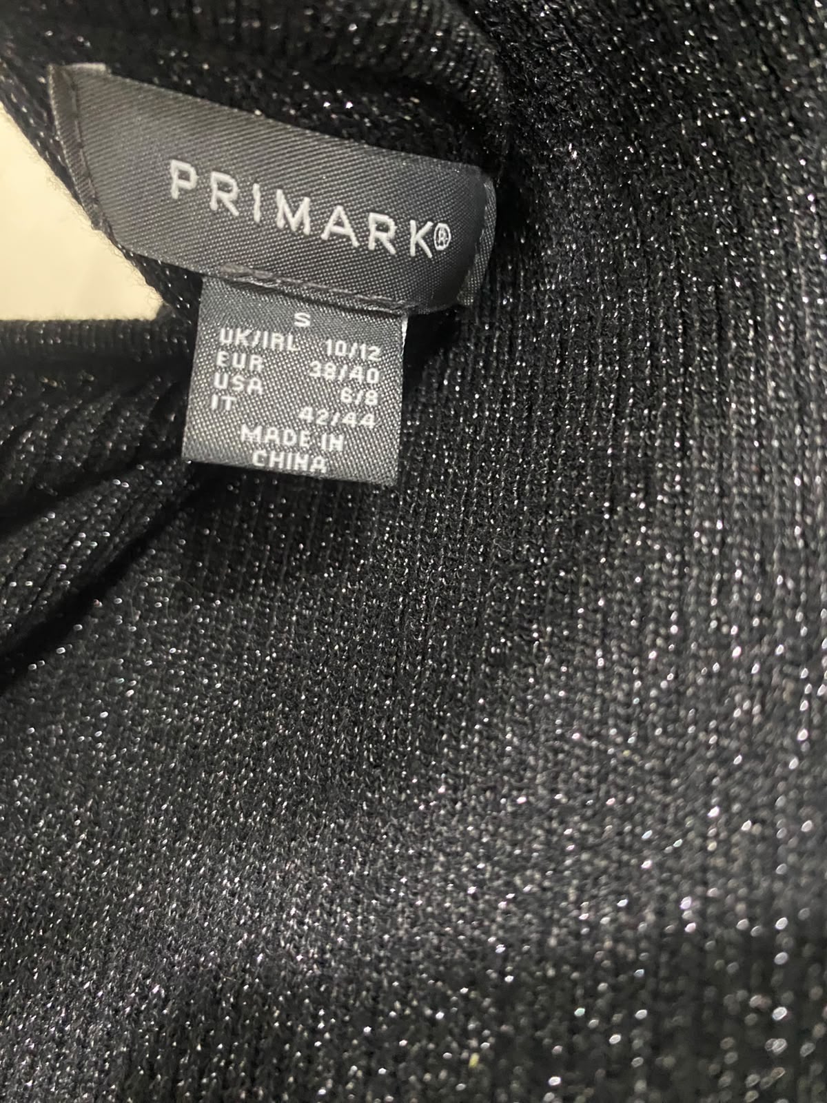 PRIMARK |S| BUST 15| A51| BLACK GLITTER ONE-SHOULDER TECHNICAL UTILITY BODYSUIT