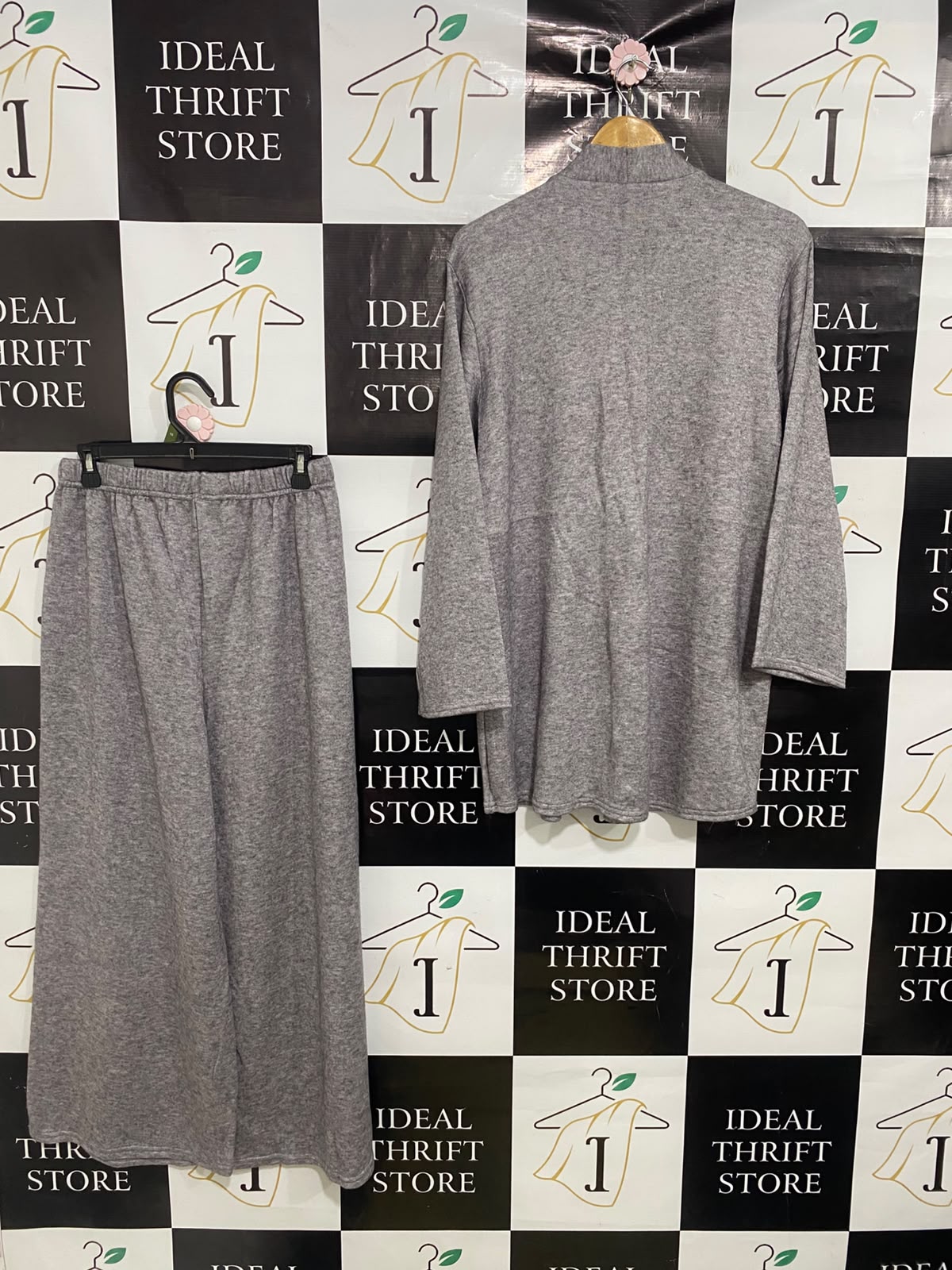 FABRIQUE EN FRANCE |M| A51| GREY MELANGE BUTTON-UP CARDIGAN AND WIDE-LEG PANTS TECHNICAL UTILITY SET