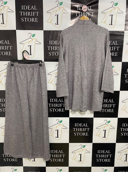 FABRIQUE EN FRANCE |M| A51| GREY MELANGE BUTTON-UP CARDIGAN AND WIDE-LEG PANTS TECHNICAL UTILITY SET