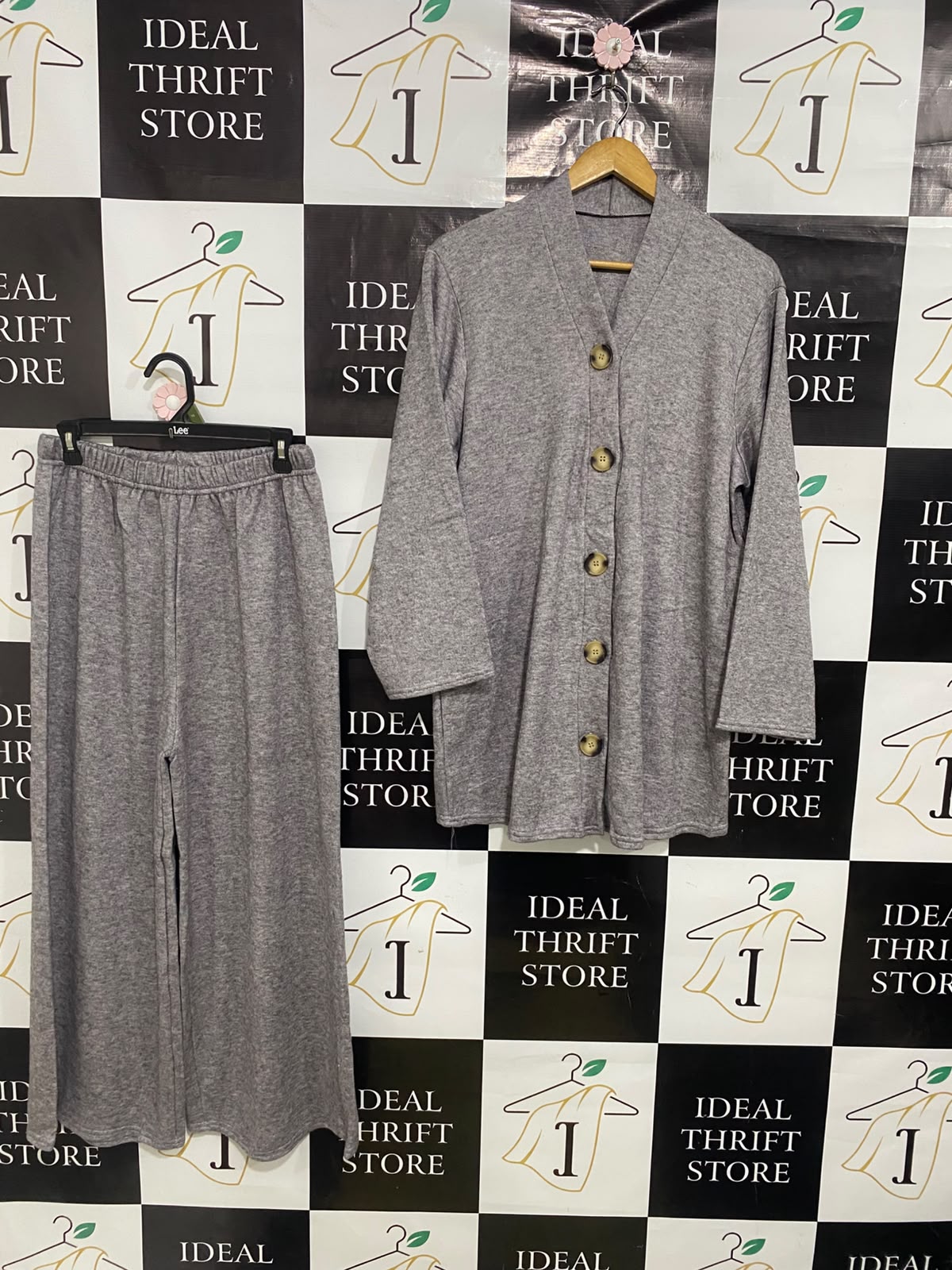 FABRIQUE EN FRANCE |M| A51| GREY MELANGE BUTTON-UP CARDIGAN AND WIDE-LEG PANTS TECHNICAL UTILITY SET