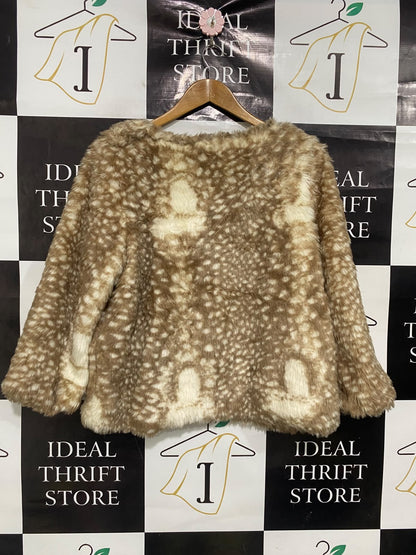 STANDARD |S| BUST 15| A51| FAWN AND CREAM FAUX-FUR FAUN-PATTERN TECHNICAL UTILITY JACKET
