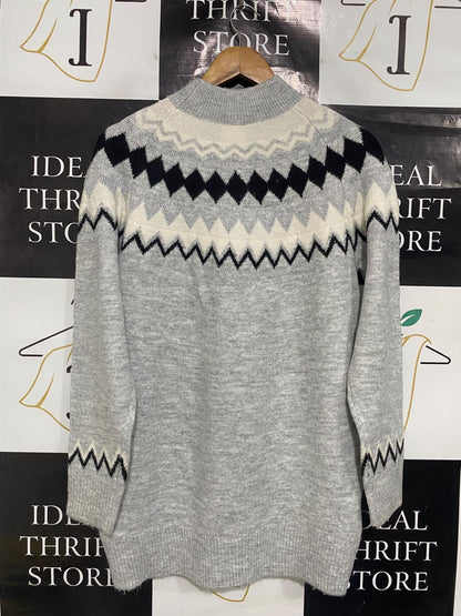 PEPCO WOMAN |S| BUST 19| A51| GREY NORDIC FAIR ISLE MOCK-NECK TECHNICAL UTILITY SWEATER