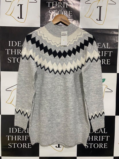 PEPCO WOMAN |S| BUST 19| A51| GREY NORDIC FAIR ISLE MOCK-NECK TECHNICAL UTILITY SWEATER