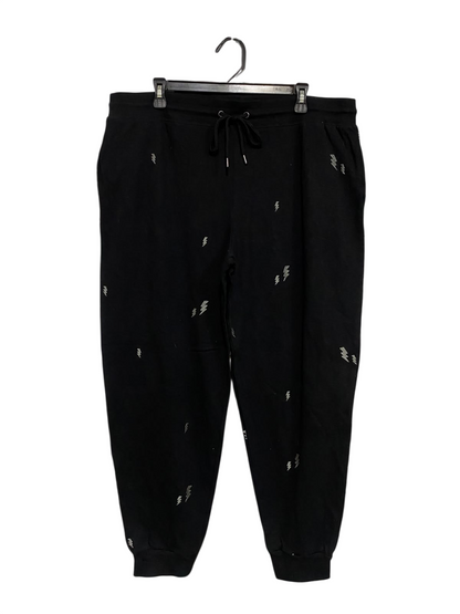 |XXL| WAIST 40| A52| BLACK LIGHTNING-BOLT EMBROIDERED DRAWSTRING TECHNICAL UTILITY JOGGERS
