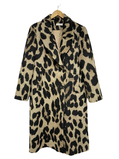 COMMENSE |L| BUST 23| A52| LEOPARD-PRINT NOTCH-LAPEL DOUBLE-BREASTED TECHNICAL UTILITY TRENCH COAT