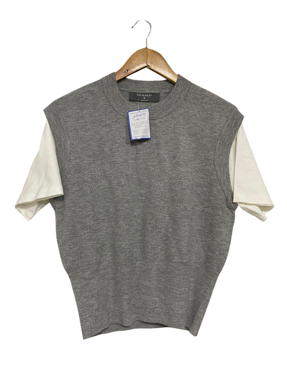 PRIMARK |S| BUST 19| A52| GREY PRIMARK CREW-NECK LAYERED-EFFECT TECHNICAL UTILITY SWEATER VEST TOP