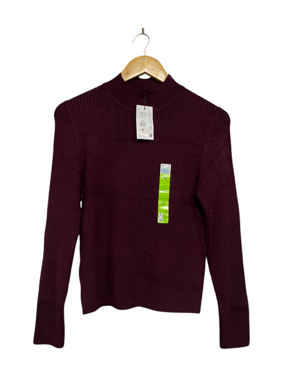 PRIMARK CARES |M| BUST 16| A52| BURGUNDY MOCK-NECK LONG-SLEEVE RIBBED TECHNICAL UTILITY PULLOVER TOP