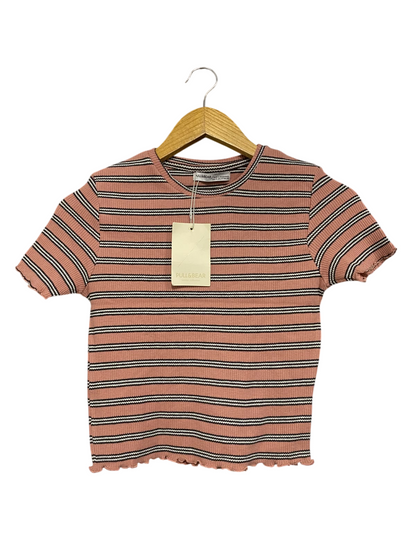 PULL & BEAR |M| BUST 14| A52| PINK AND MULTI STRIPED PULL&BEAR LETTUCE-EDGE TECHNICAL UTILITY T-SHIRT