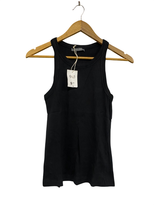 ESSENTIALS MO |L| BUST 14| A52| BLACK RIBBED CREW-NECK SLEEVELESS TECHNICAL UTILITY TANK TOP