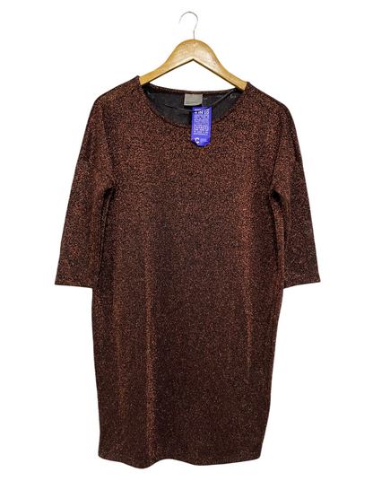 VERO MODA |S| BUST 22| A52| BRONZE SHIMMER METALLIC SCOOP-NECK TECHNICAL UTILITY MIDI DRESS