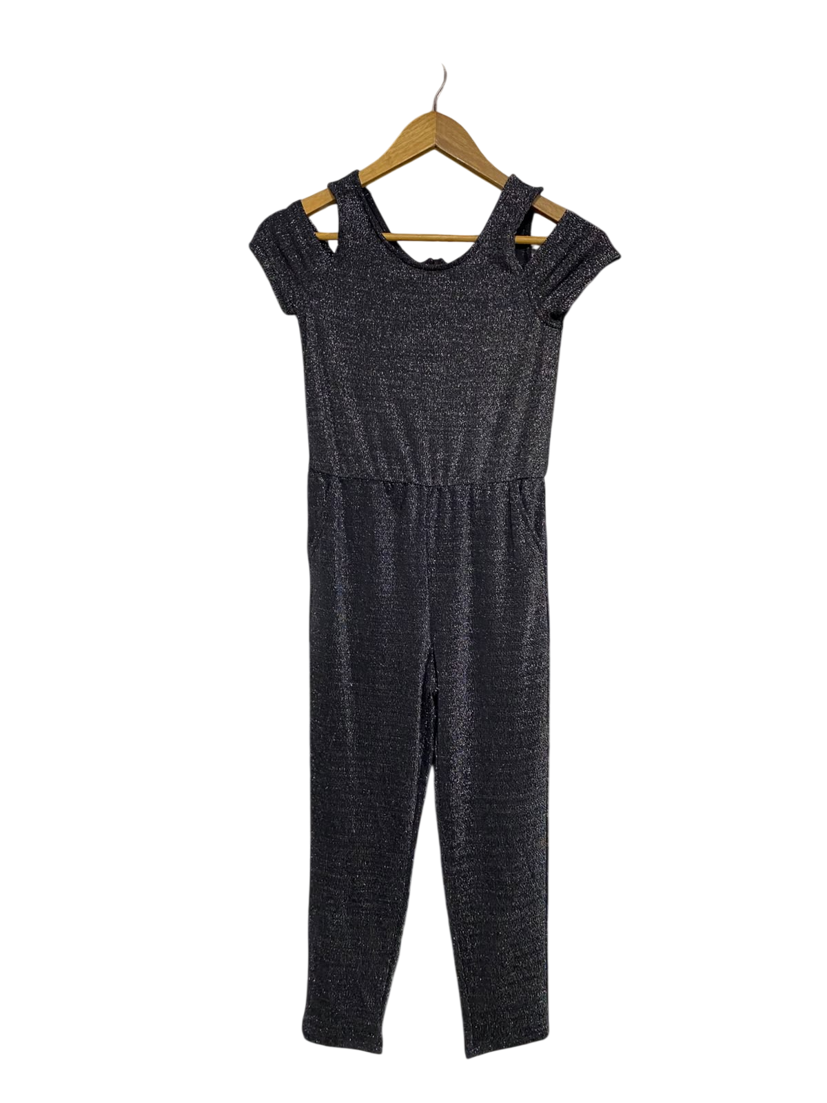 C & A |S| BUST 14| A52| CHARCOAL METALLIC COLD-SHOULDER TECHNICAL UTILITY JUMPSUIT