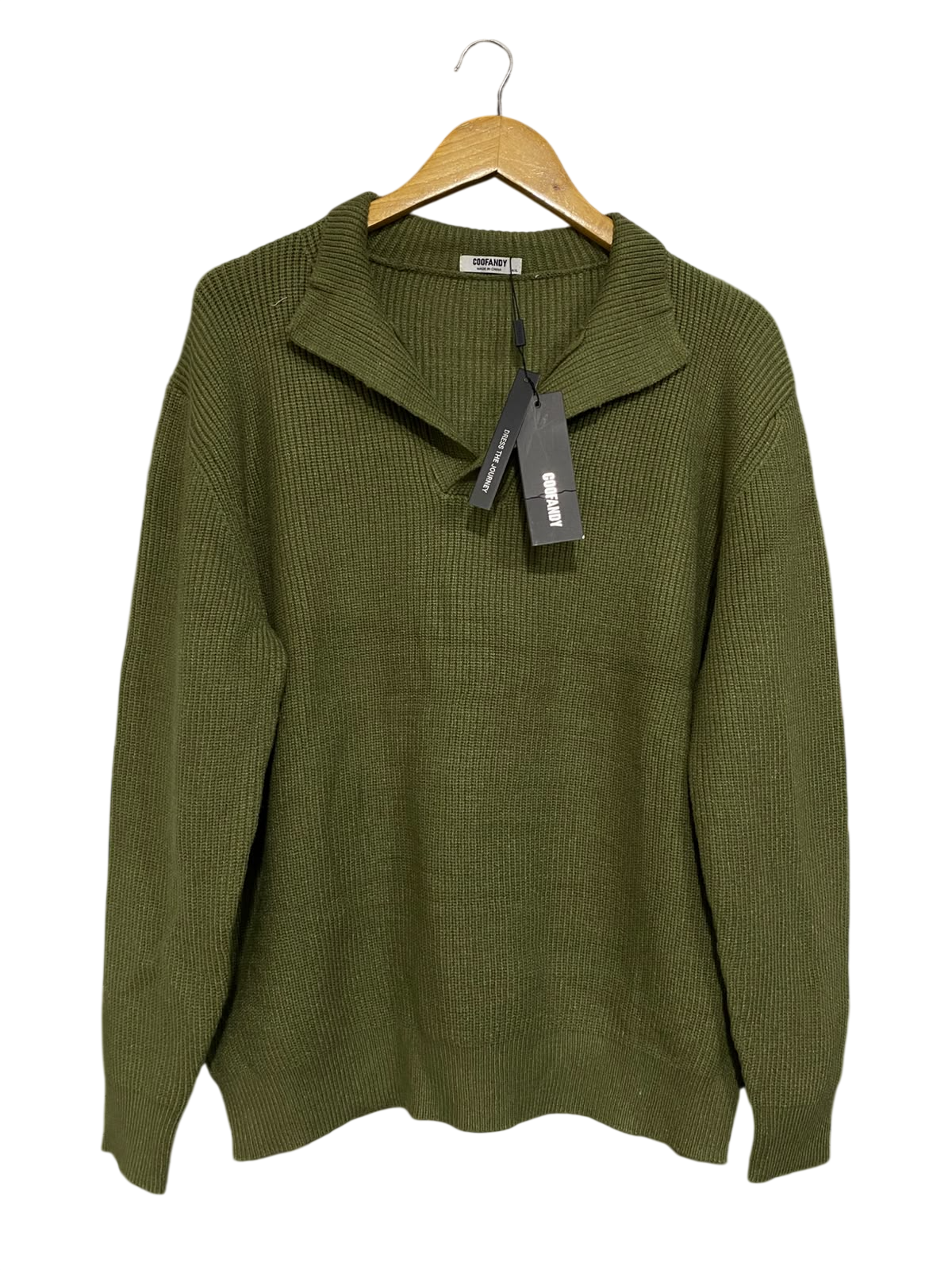 COOFANDY |XL| BUST 23| A53| OLIVE GREEN COOFANDY COLLARED TECHNICAL UTILITY KNIT SWEATER