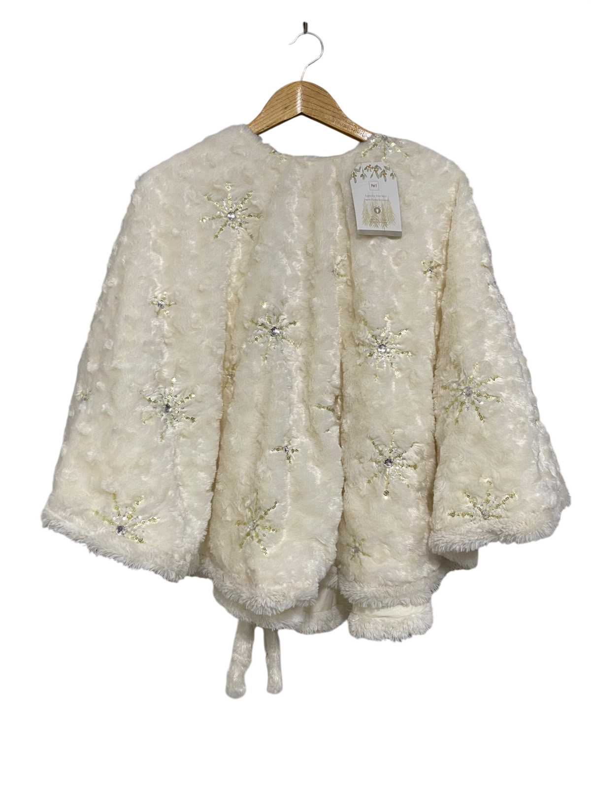PIER 1 IMPORTS |M| BUST FREE | A53| IVORY FAUX-FUR EMBROIDERED ILLUMINATED TECHNICAL UTILITY CAPE
