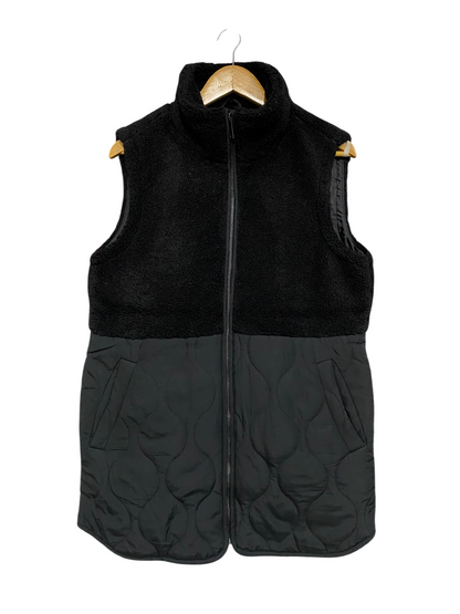 F&F |M| BUST 21| A53| BLACK SHERPA AND QUILTED HYBRID STAND-COLLAR TECHNICAL UTILITY VEST