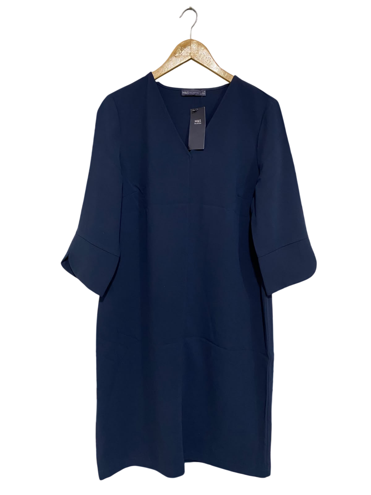 M&S |M| BUST 20| A53| NAVY V-NECK TECHNICAL UTILITY SHIFT DRESS