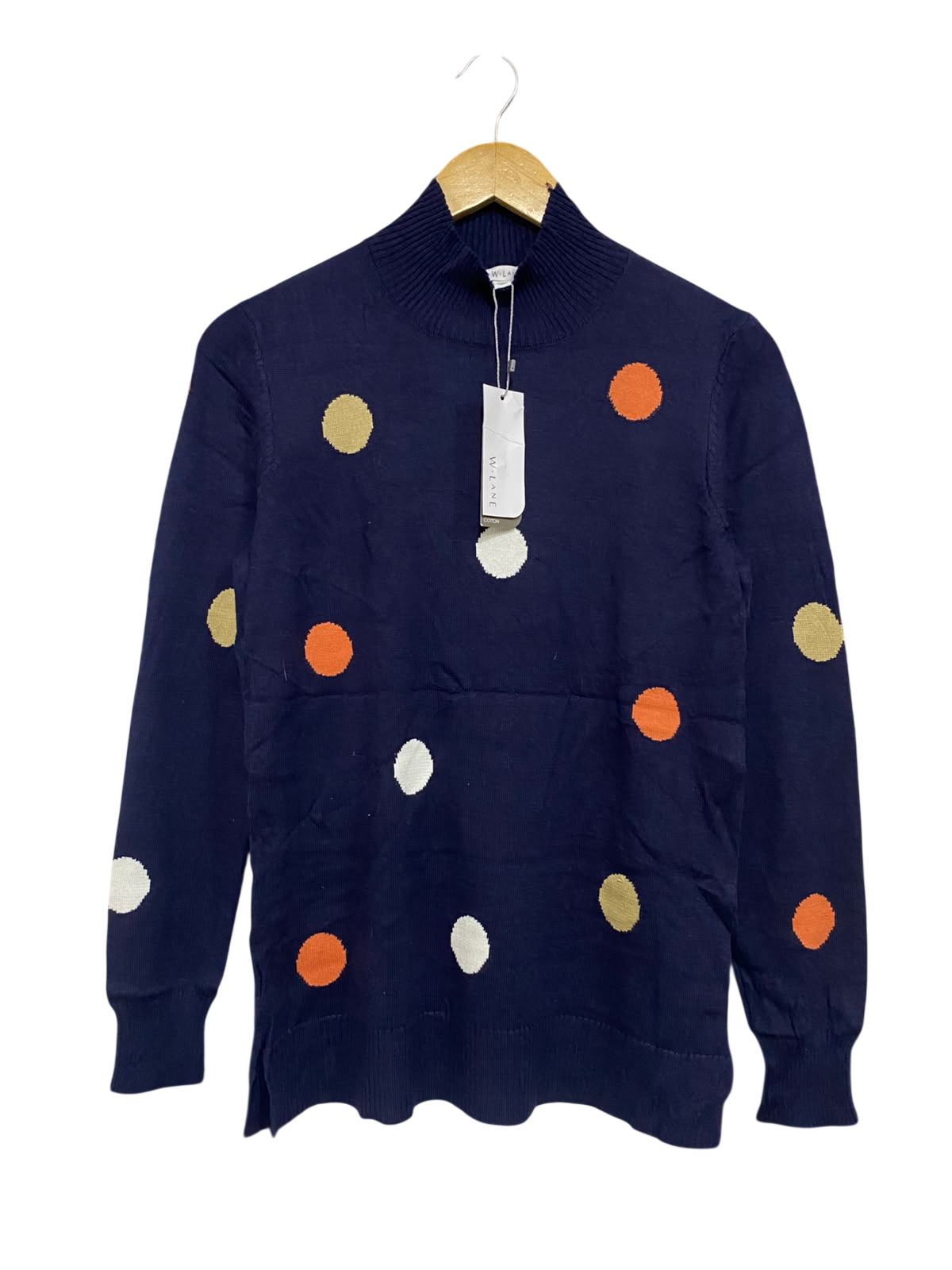W LANE |XS| BUST 17| A53| POLKA-DOT MOCK-NECK TECHNICAL UTILITY SWEATER