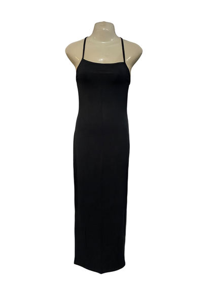 SHEIN |XS| BUST 15| A53| BLACK SLEEVELESS SPAGHETTI-STRAP TECHNICAL UTILITY MAXI DRESS