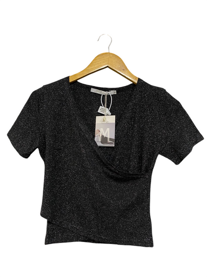 VNOOK |M| BUST 16| A53| BLACK METALLIC WRAP-FRONT V-NOOK TECHNICAL UTILITY TOP