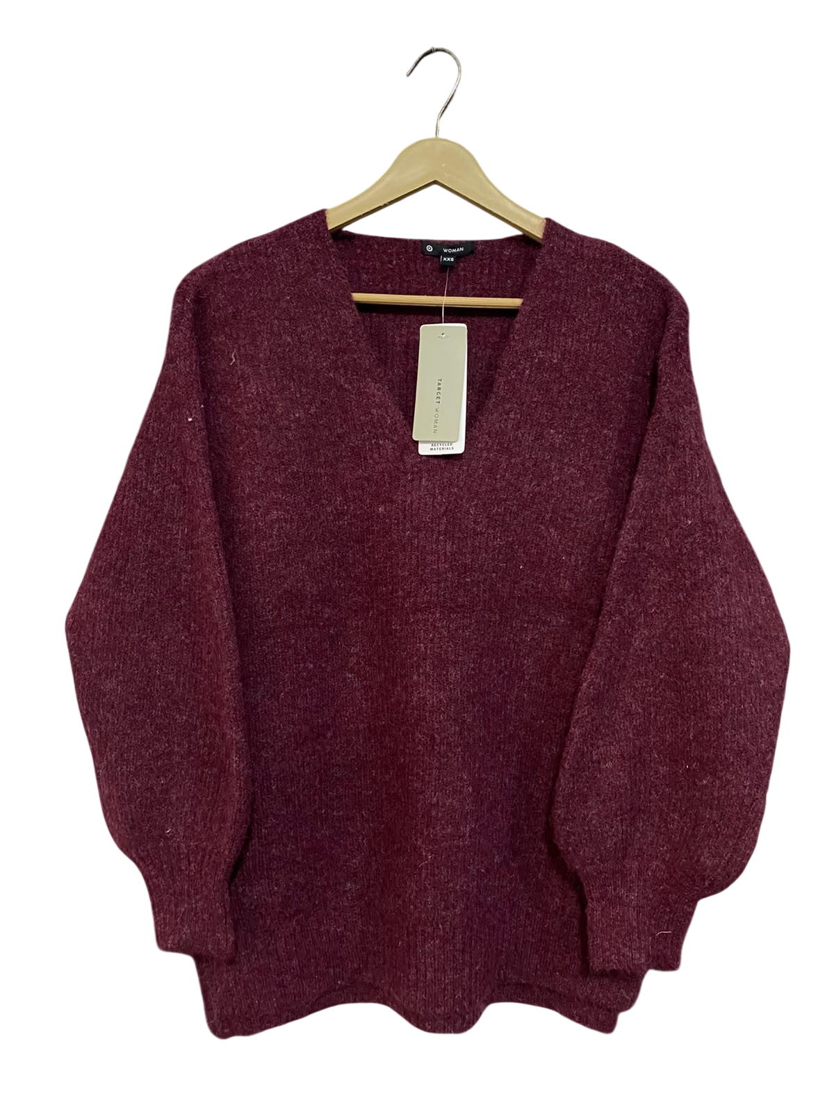 TARGET WOMAN |XS| BUST 20| A53| BURGUNDY MARLED V-NECK TARGET WOMAN TECHNICAL UTILITY SWEATER