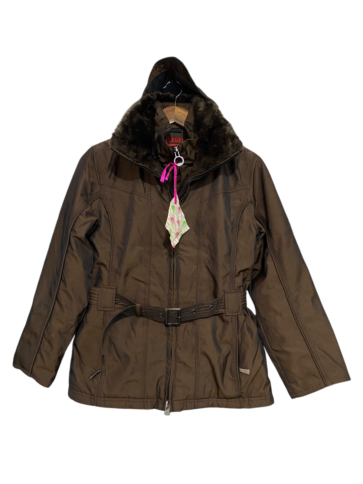 WELLENSTEYN |S| BUST 18| A53| BROWN BELTED FUR-COLLAR TECHNICAL UTILITY WINTER JACKET