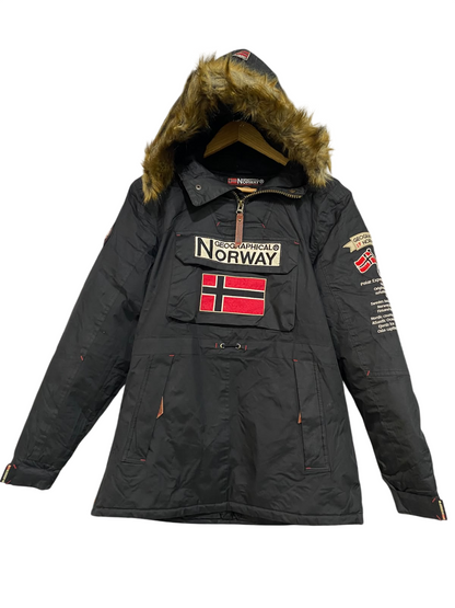NORWAY |M| BUST 22| A53| BLACK GEOGRAPHICAL NORWAY FUR-TRIM HOODED TECHNICAL UTILITY PARKA