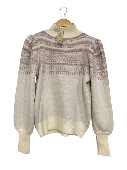HQ |M| BUST 19| A53| CREAM METALLIC FAIR ISLE MOCK-NECK TECHNICAL UTILITY SWEATER