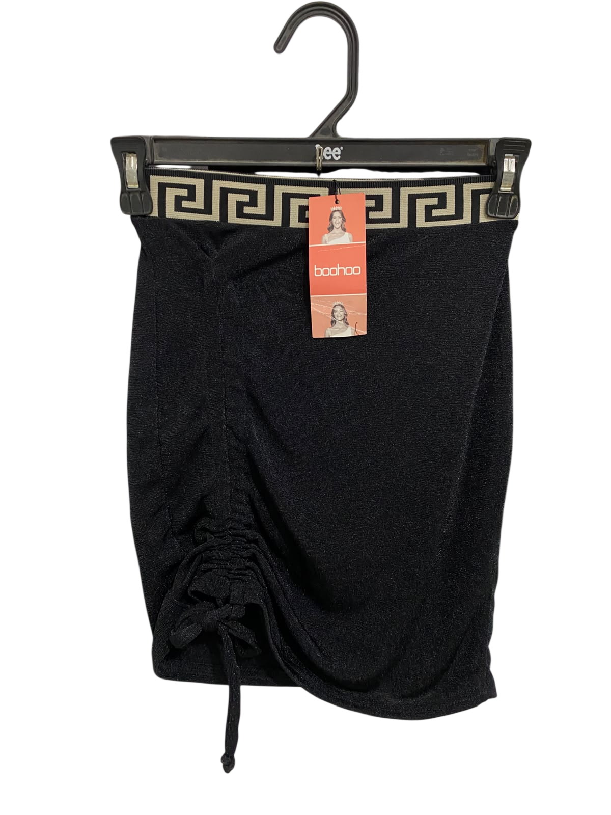 BOOHOO |S| WAIST 22| A53| BLACK BOOHOO GREEK-KEY WAISTBAND RUCHED TECHNICAL UTILITY MINI SKIRT